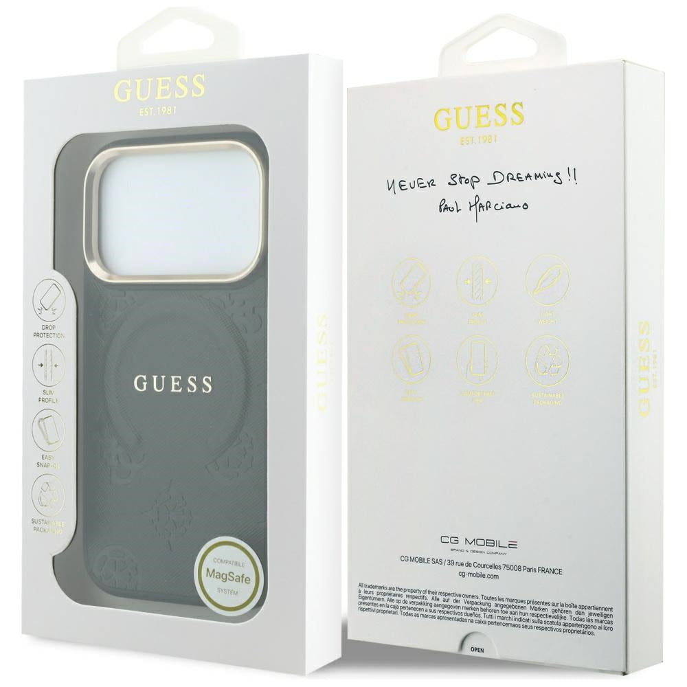 MagSafe maska za Apple iPhone 18 Pro Max / 17 Pro Max, Guess, Saffiano Peony Ring, Crna