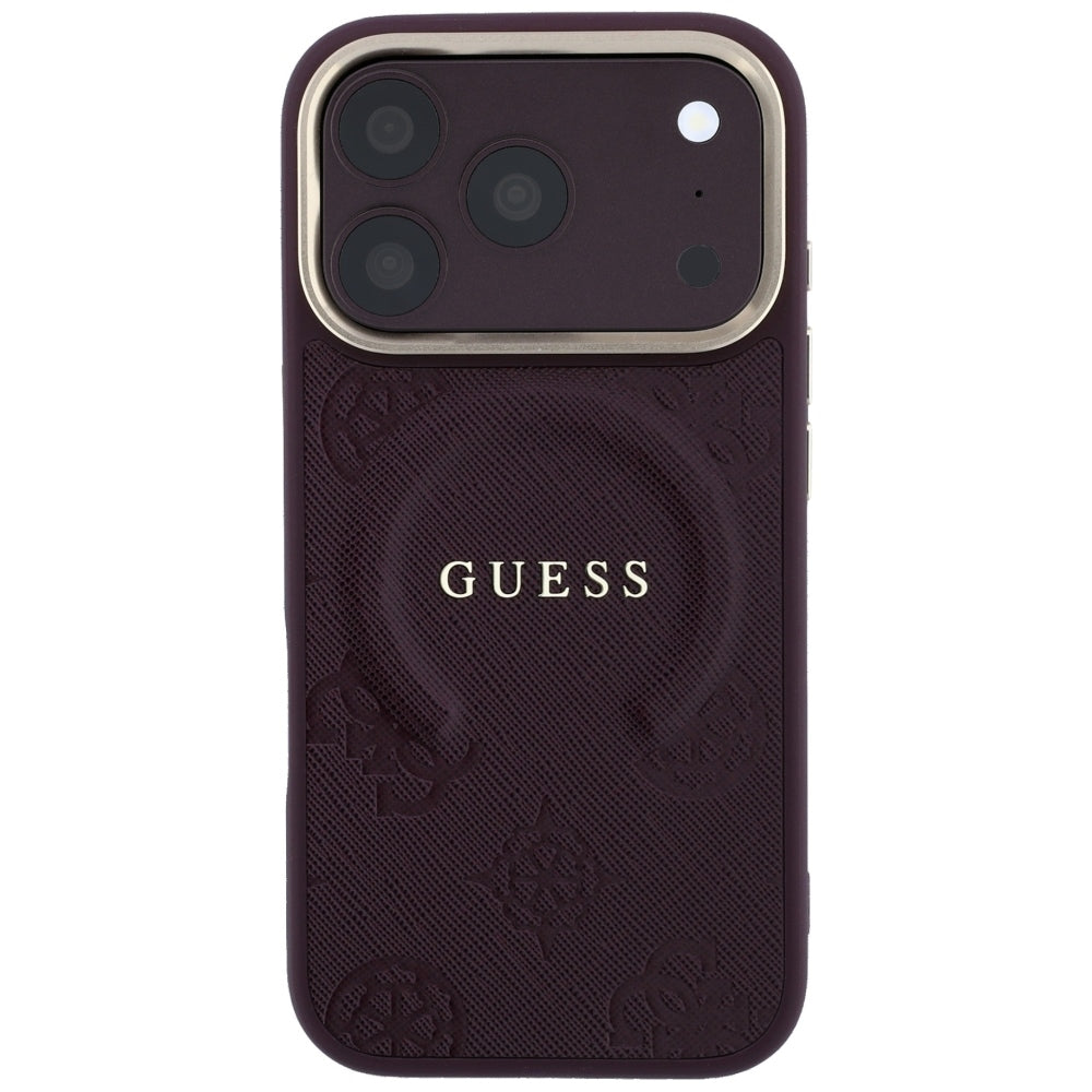 MagSafe maska za Apple iPhone 18 Pro Max / 17 Pro Max, Guess, Saffiano Peony Ring, Bordo