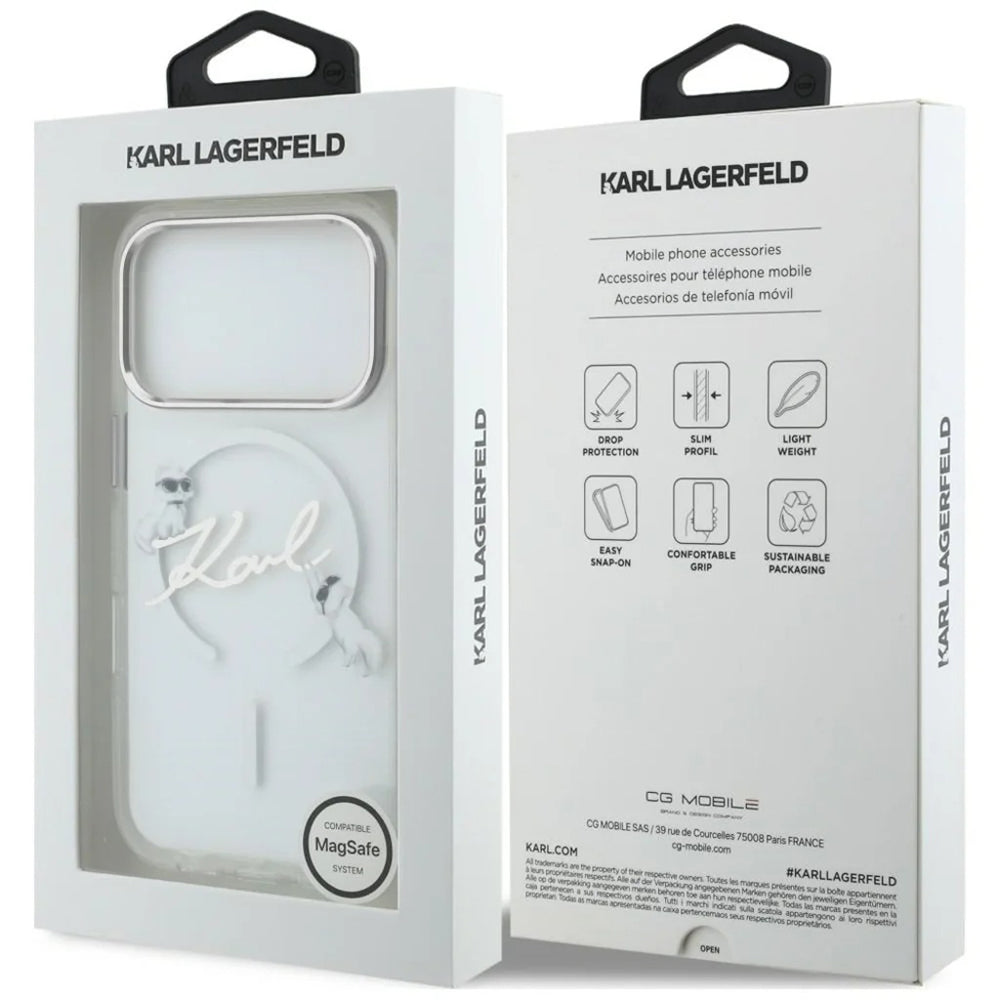 MagSafe maska za Apple iPhone 18 Pro Max / 17 Pro Max, Karl Lagerfeld, IML Choupette Karl Script Logo, Prozirna
