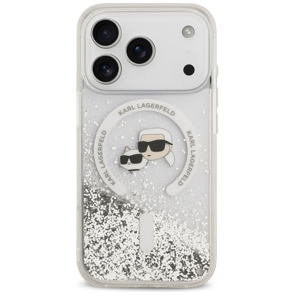 MagSafe maska za Apple iPhone 18 Pro Max / 17 Pro Max, Karl Lagerfeld, Liquid Glitter Karl & Choupette Head's, Prozirna