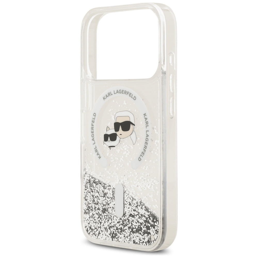 MagSafe maska za Apple iPhone 18 Pro Max / 17 Pro Max, Karl Lagerfeld, Liquid Glitter Karl & Choupette Head's, Prozirna