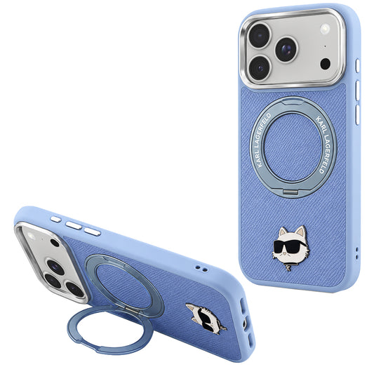 MagSafe futrola za Apple iPhone 18 Pro Max / 17 Pro Max, Karl Lagerfeld, Saffiano Ring Stand 360 Choupette Pin, Plava