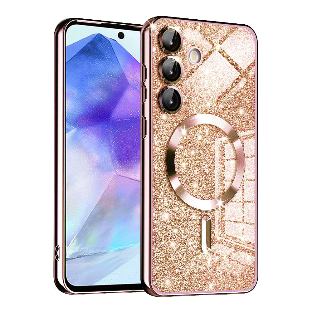MagSafe maska za Samsung Galaxy A55 5G A556, Techsuit, Luxury Glitter, Ružičasto Zlatna