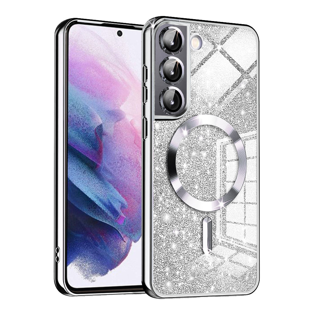 MagSafe maska za Samsung Galaxy S22 5G S901, Techsuit, Luxury Glitter, Srebrna