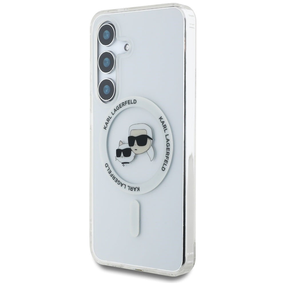 Futrola MagSafe za Samsung Galaxy S25+ S936, Karl Lagerfeld, IML Metal Karl & Choupette's Heads, Srebrna