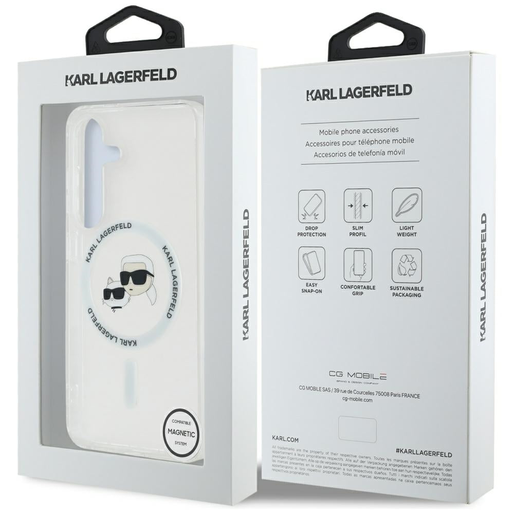 Futrola MagSafe za Samsung Galaxy S25+ S936, Karl Lagerfeld, IML Metal Karl & Choupette's Heads, Srebrna