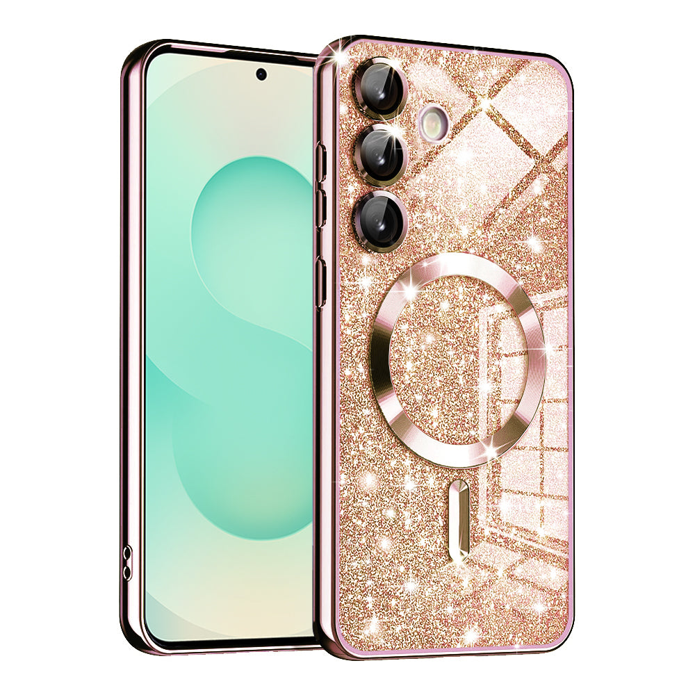 MagSafe maska za Samsung Galaxy S25+ S936, Techsuit, Luxury Glitter, Ružičasto Zlatna