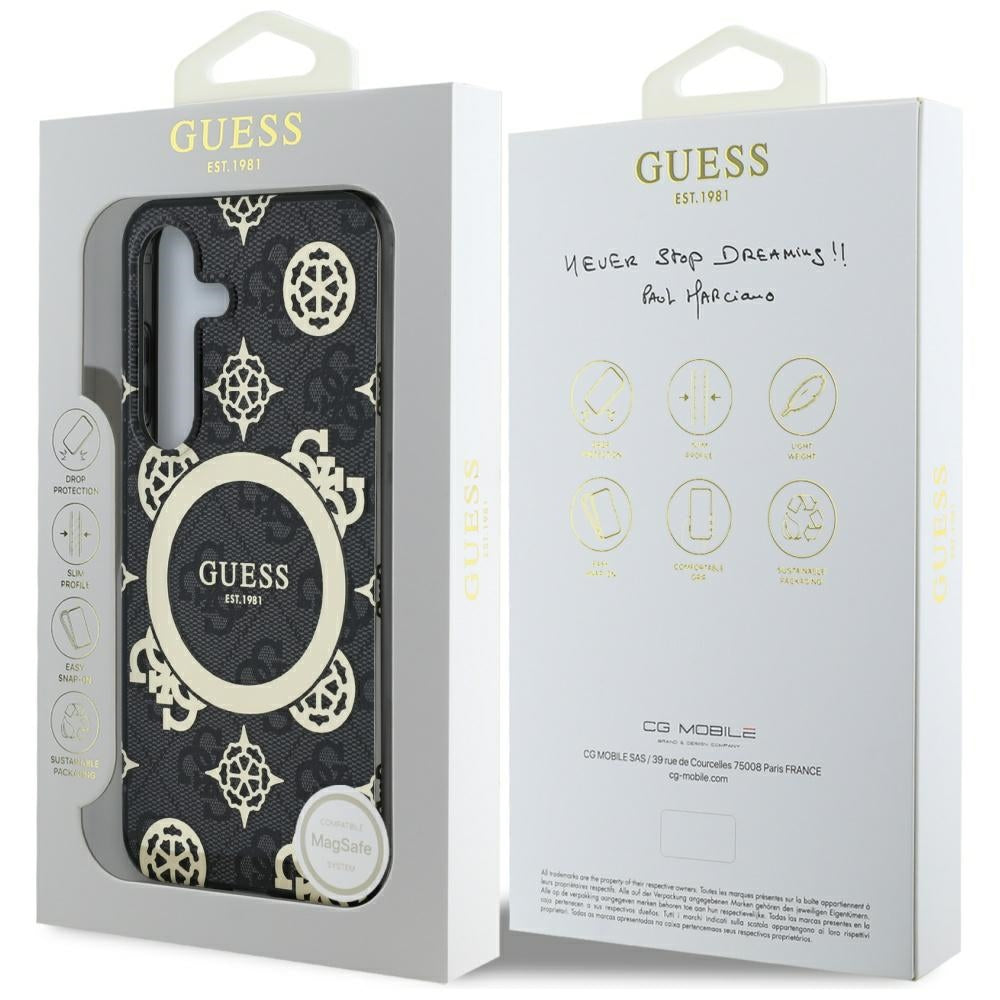 MagSafe futrola za Samsung Galaxy S25 S931, Guess, IML Peony na 4G pozadini, Crna