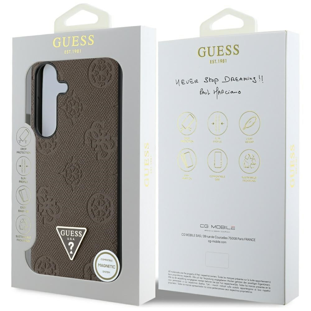 MagSafe futrola za Samsung Galaxy S25 S931, Guess, Peony Grained Hot Stamp Triangle, smeđa