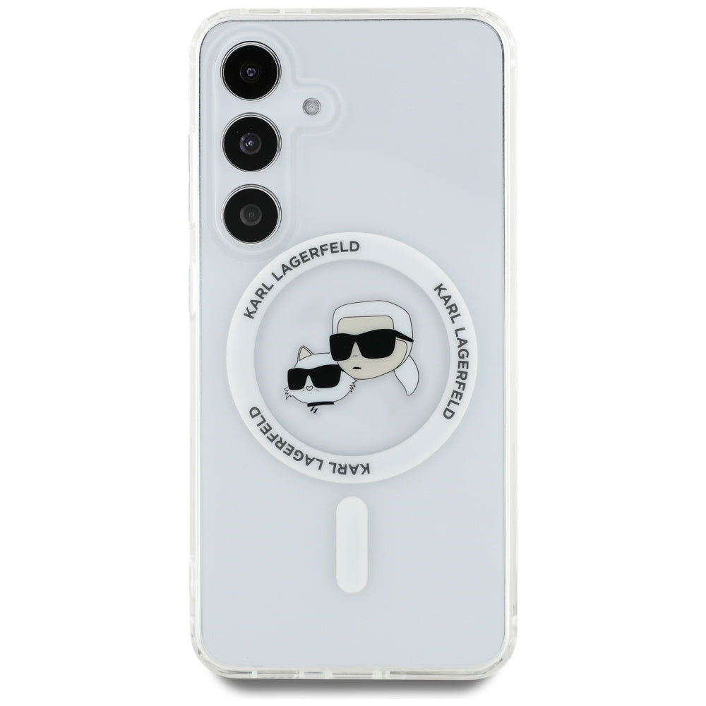Futrola MagSafe za Samsung Galaxy S25 S931, Karl Lagerfeld, IML Metal Karl & Choupette's Heads, Bijela