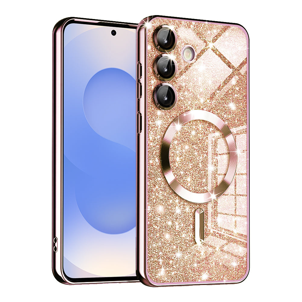 MagSafe futrola za Samsung Galaxy S25 S931, Techsuit, Luxury Glitter, Ružičasto Zlatna