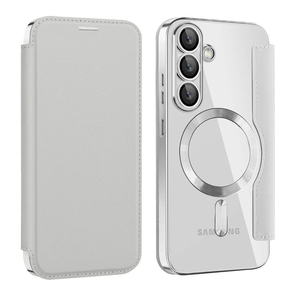 MagSafe futrola za Samsung Galaxy S25 S931, Techsuit, SmartMag Book, Siva