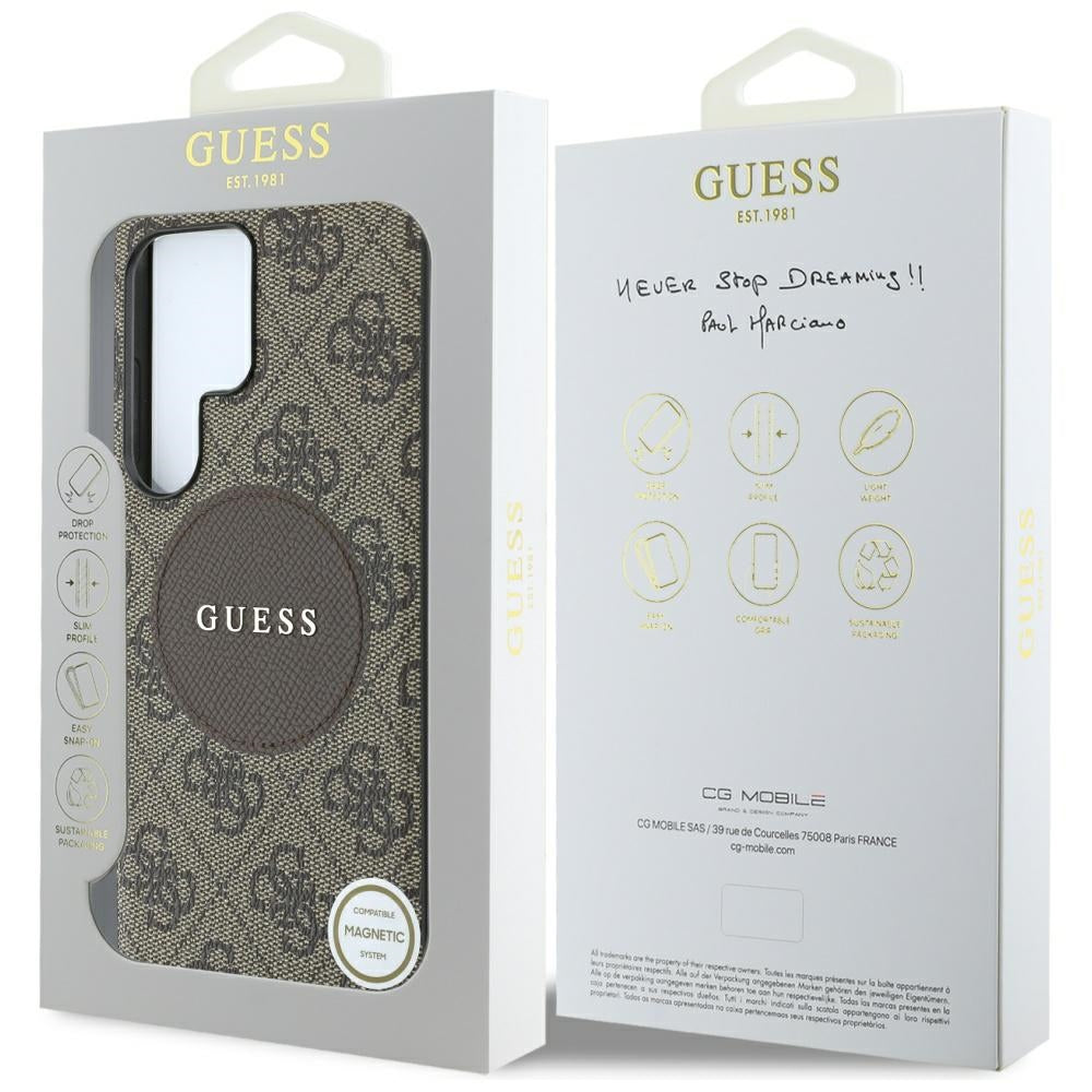 MagSafe futrola za Samsung Galaxy S25 Ultra S938, Guess, 4G Circle Classic Logo, smeđa