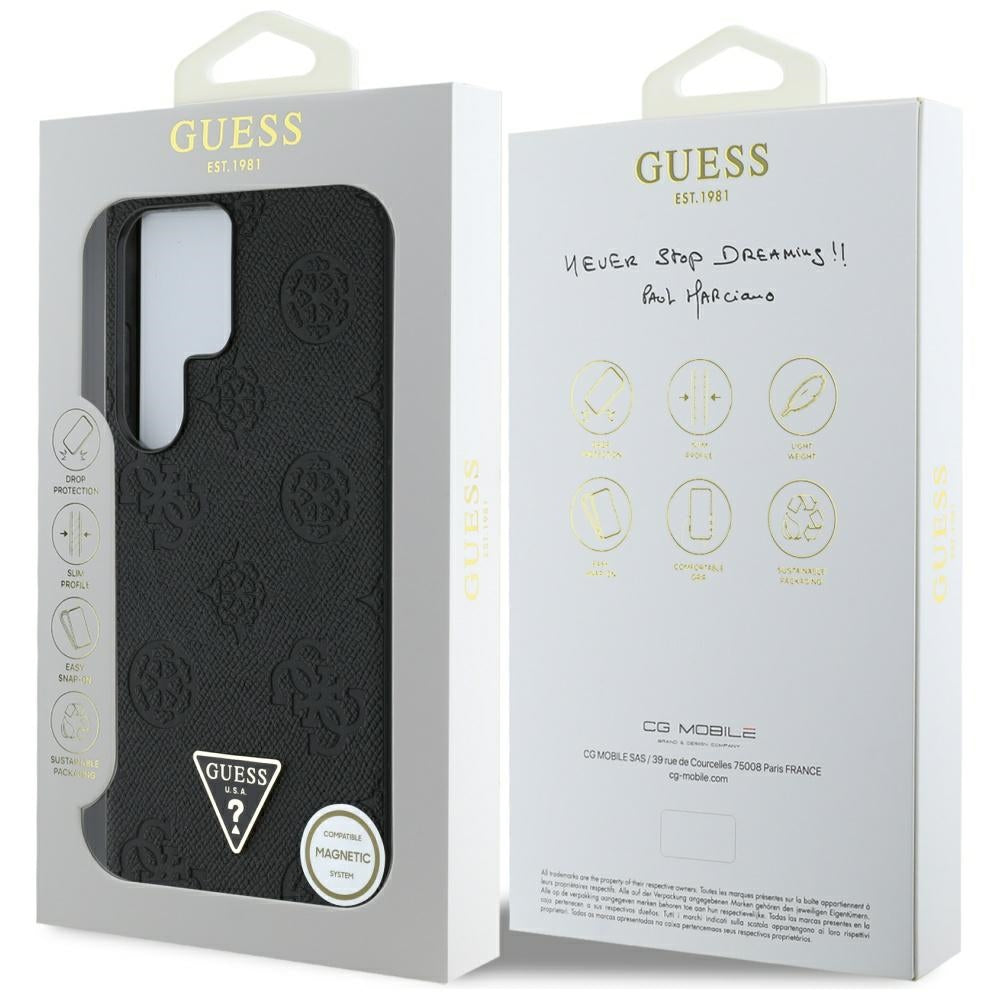 MagSafe futrola za Samsung Galaxy S25 Ultra S938, Guess, Peony Grained Hot Stamp Triangle, Crna