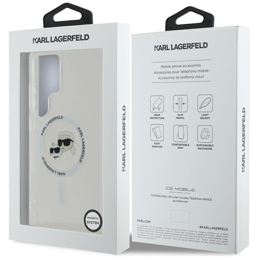 Futrola MagSafe za Samsung Galaxy S25 Ultra S938, Karl Lagerfeld, IML Metal Karl & Choupette's Heads, Bijela