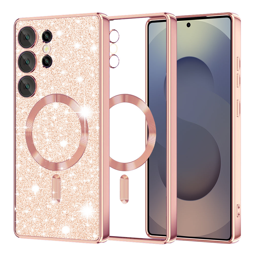 MagSafe maska za Samsung Galaxy S25 Ultra S938, Techsuit, Luxury Glitter, Ružičasto Zlatna