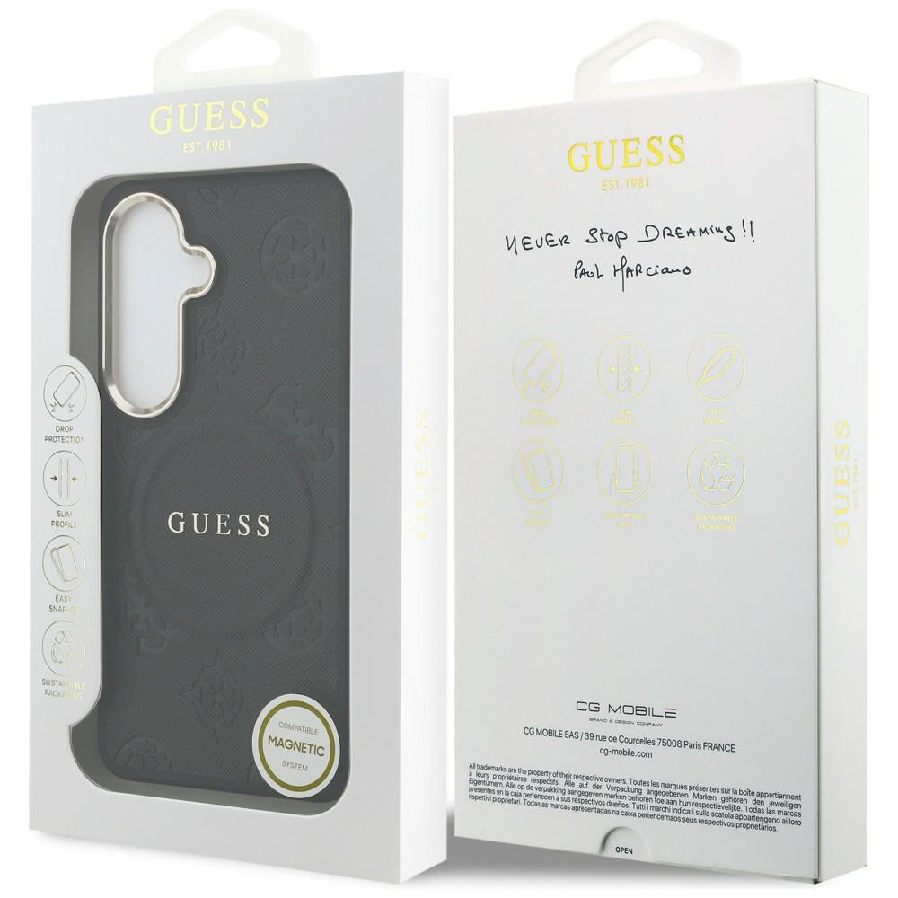 Futrola MagSafe za Samsung Galaxy S26 Plus S947, GUESS, Saffiano Peony Embossed Ring, Crna