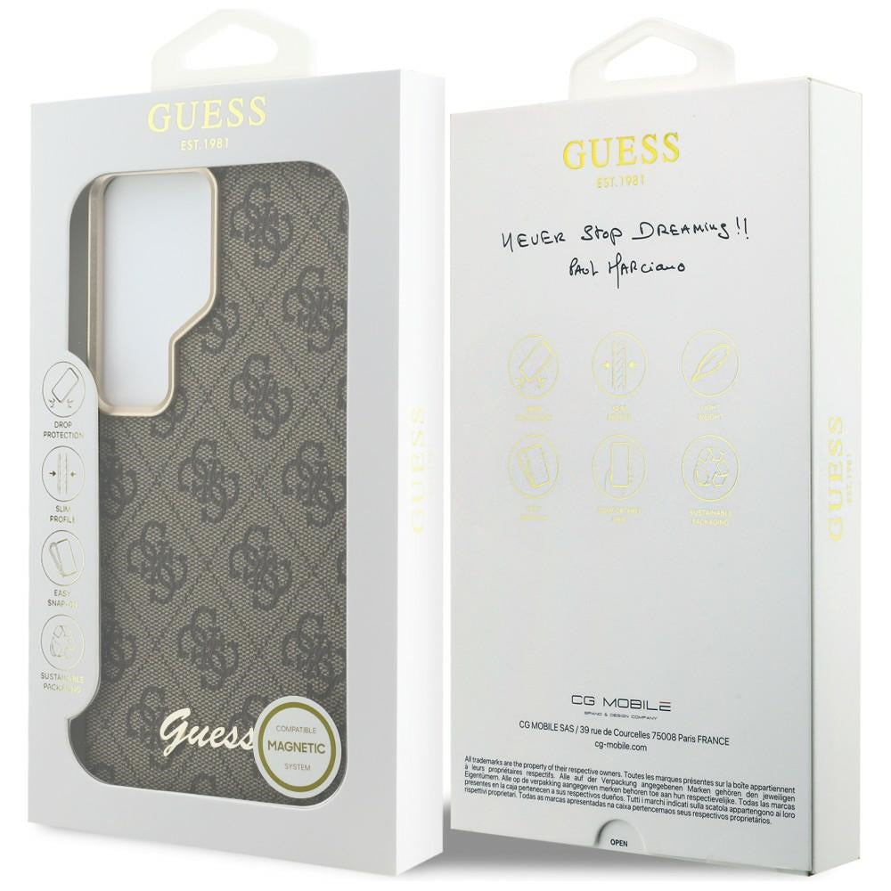 Futrola MagSafe za Samsung Galaxy S26 S942, Guess, 4G Script Logo, Smeđa