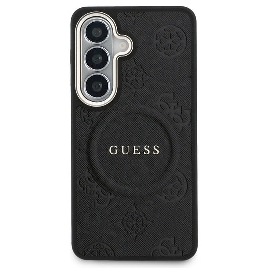 Futrola MagSafe za Samsung Galaxy S26 S942, Guess, Saffiano Peony Embossed Ring, Crna