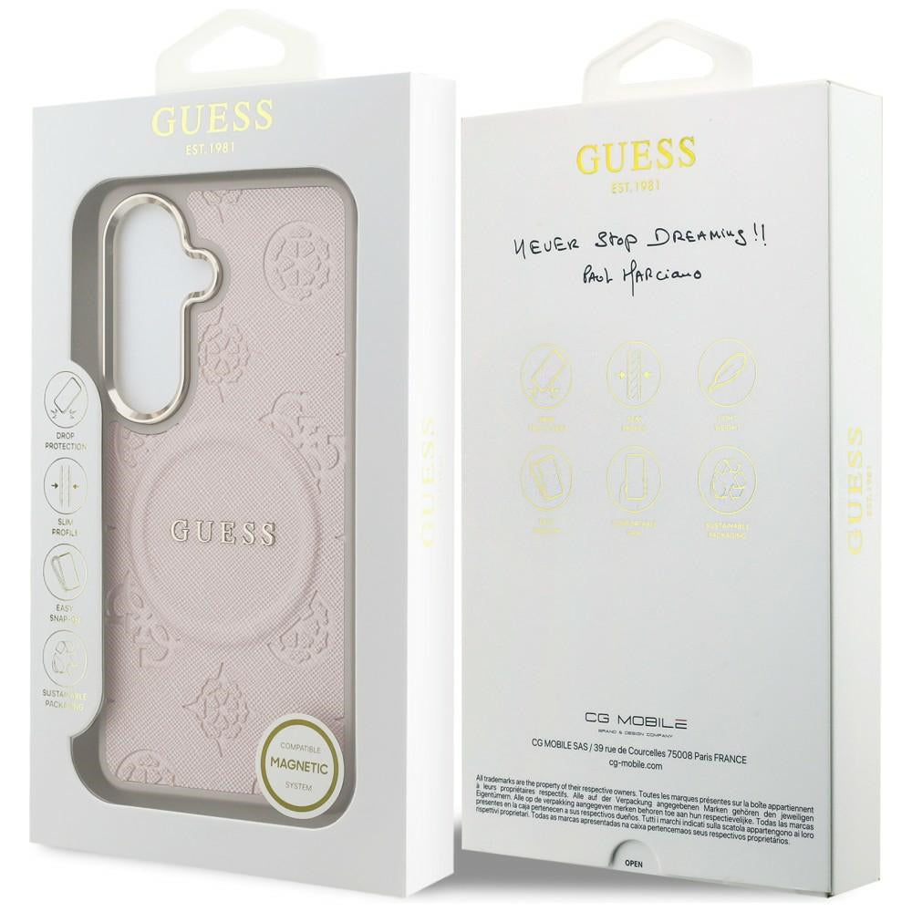 MagSafe futrola za Samsung Galaxy S26 S942, Guess, Saffiano Peony Embossed Ring, Roza