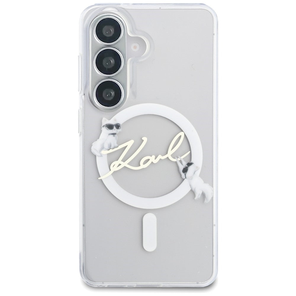 MagSafe maska za Samsung Galaxy S26 S942, Karl Lagerfeld, IML Choupette Karl Script Logo, Bijela