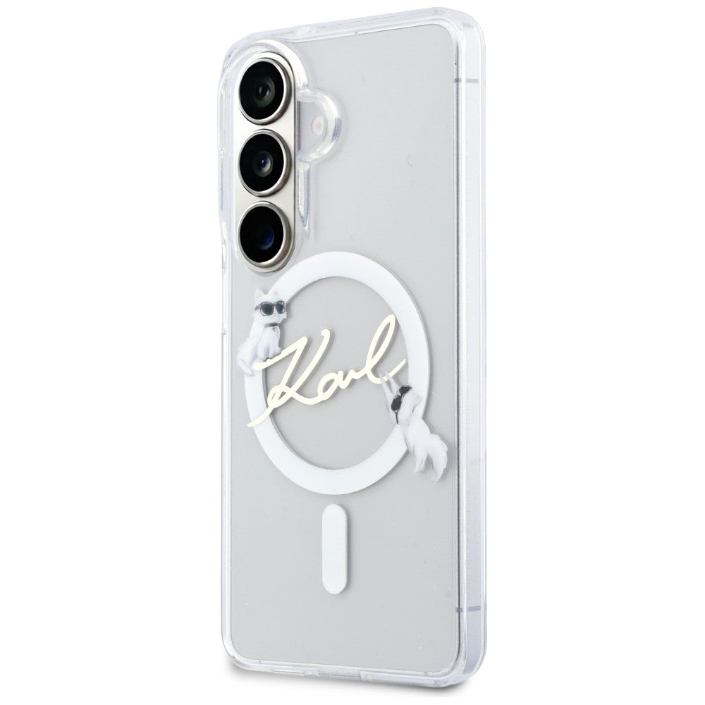 MagSafe maska za Samsung Galaxy S26 S942, Karl Lagerfeld, IML Choupette Karl Script Logo, Bijela