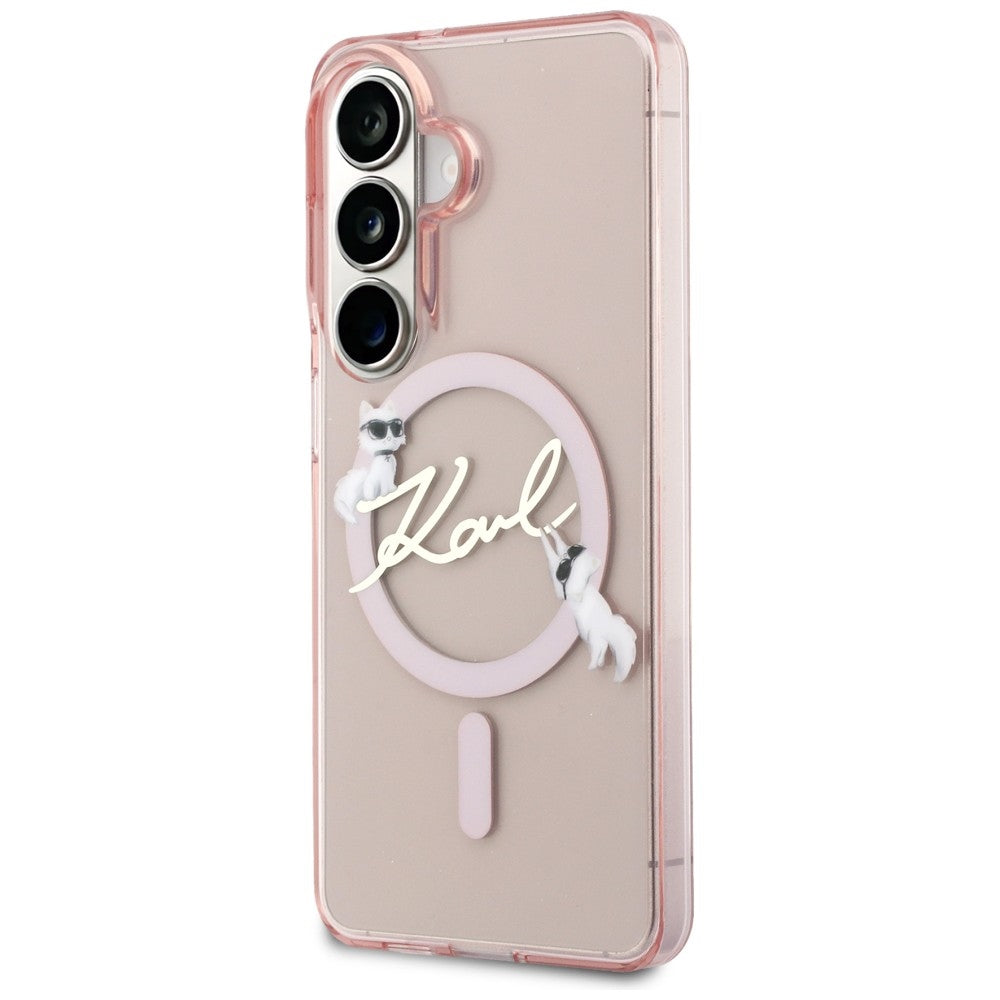 MagSafe maska za Samsung Galaxy S26 S942, Karl Lagerfeld, IML Choupette Karl Script Logo, Roza