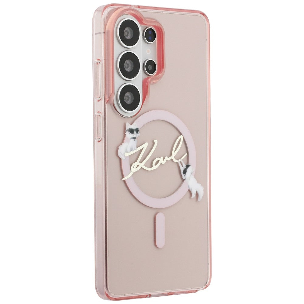 Futrola MagSafe za Samsung Galaxy S26 Ultra S948, Karl Lagerfeld, IML Choupette Karl Script Logo, Roza