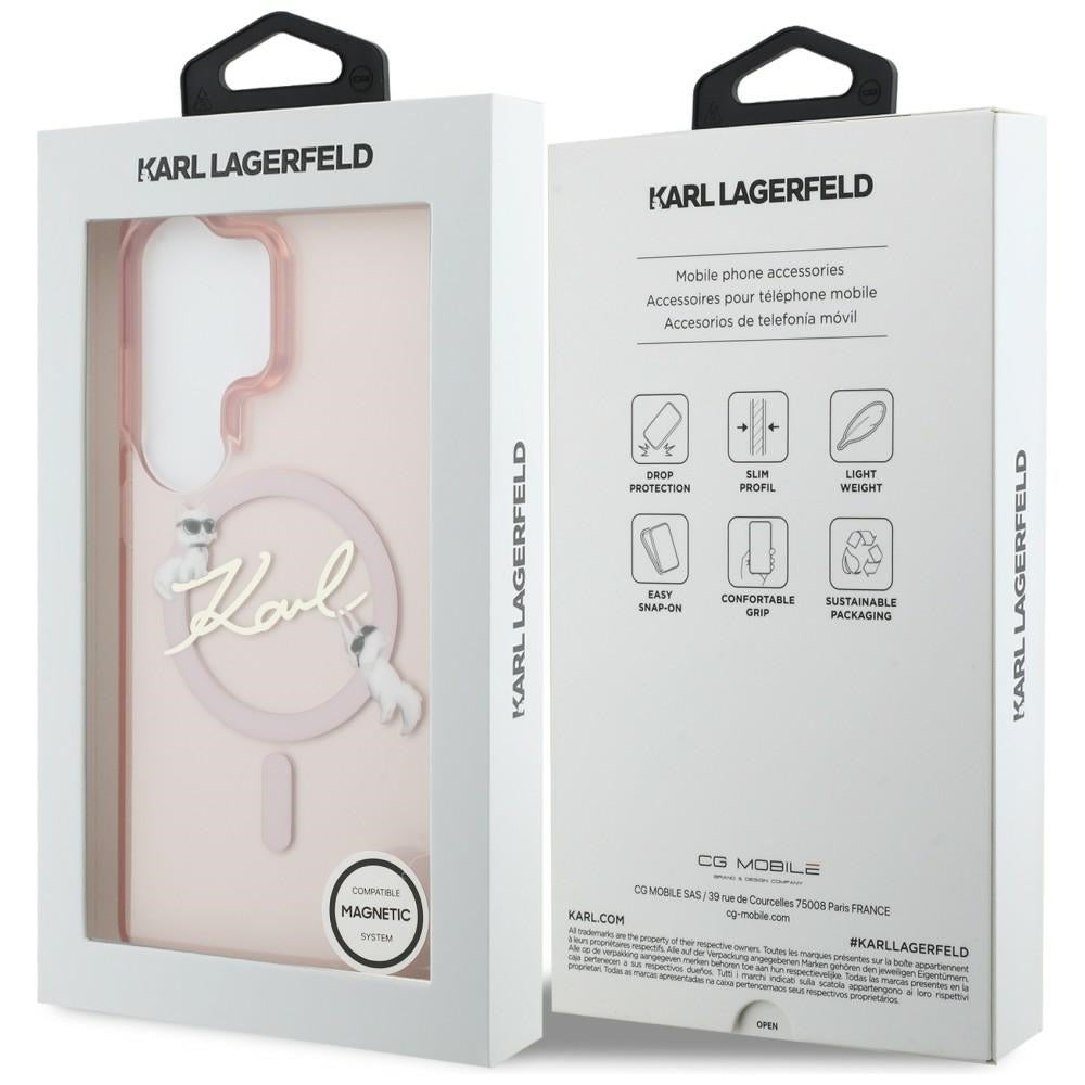Futrola MagSafe za Samsung Galaxy S26 Ultra S948, Karl Lagerfeld, IML Choupette Karl Script Logo, Roza