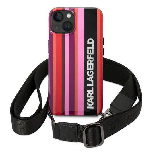 Futrola za Apple iPhone 14, Karl Lagerfeld, Color Stripes with Strap, Roza