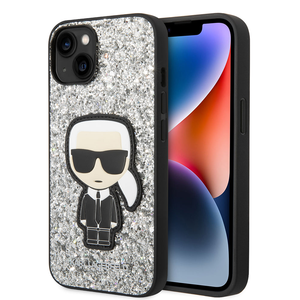 Futrola za Apple iPhone 14, Karl Lagerfeld, Glitter Flakes Ikonik Karl, Srebrna