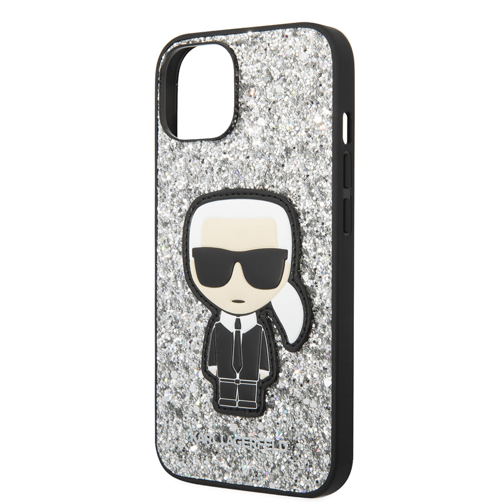 Futrola za Apple iPhone 14, Karl Lagerfeld, Glitter Flakes Ikonik Karl, Srebrna