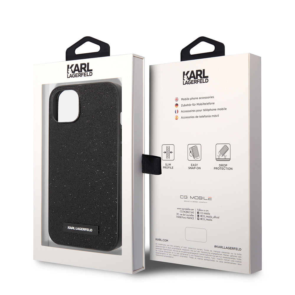 Futrola za Apple iPhone 14 Plus, Karl Lagerfeld, Glitter Plaque Logo, Crna