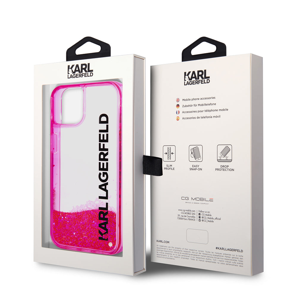 Futrola za Apple iPhone 14 Plus, Karl Lagerfeld, Liquid Glitter KL Logo, Roza