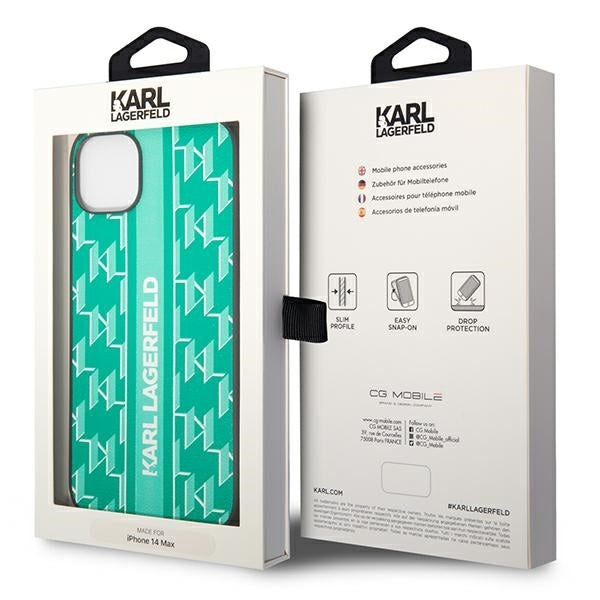 Futrola za Apple iPhone 14 Plus, Karl Lagerfeld, Monogram Stripe, Zelena