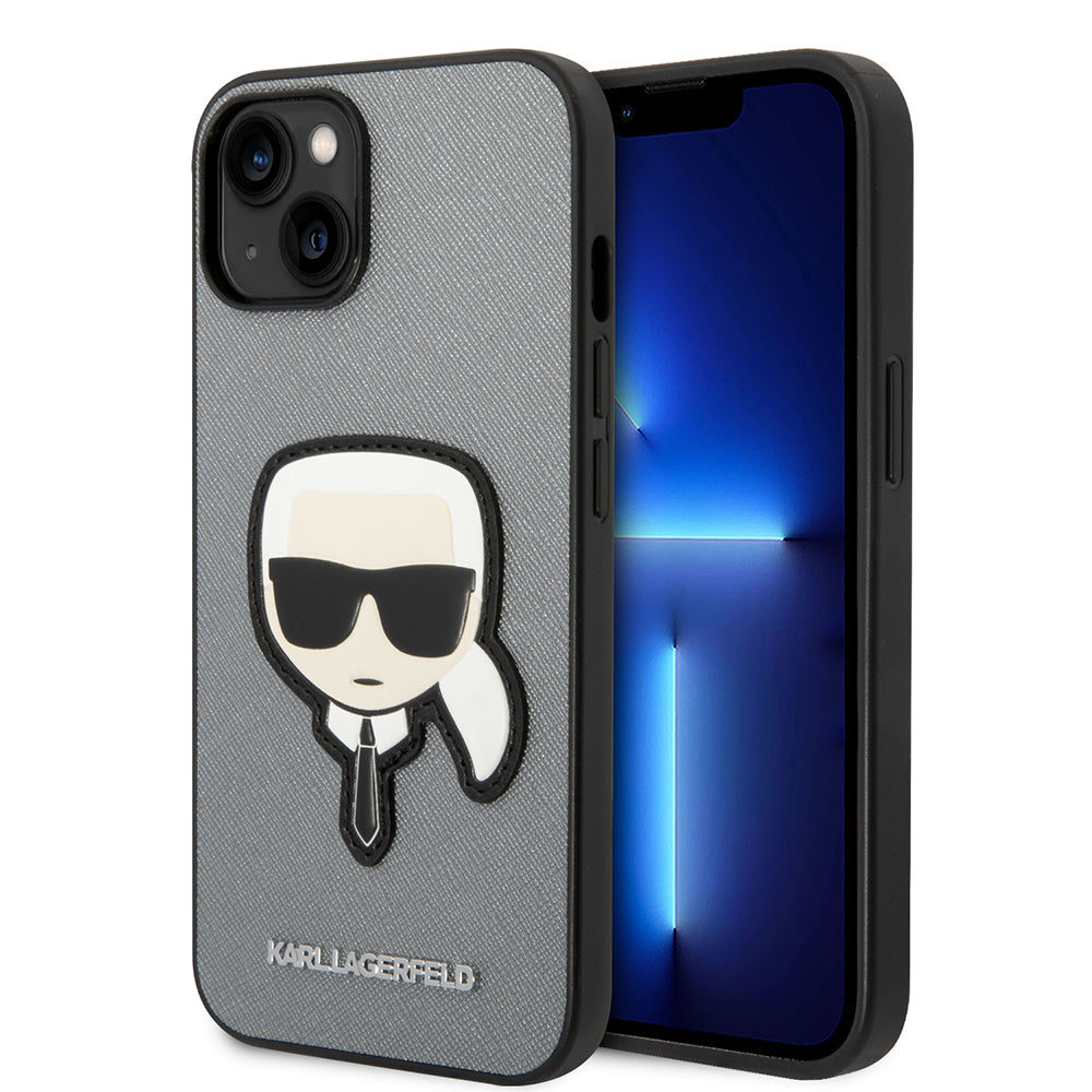 Futrola za Apple iPhone 14 Plus, Karl Lagerfeld, Saffiano Karl's Head, Srebrna