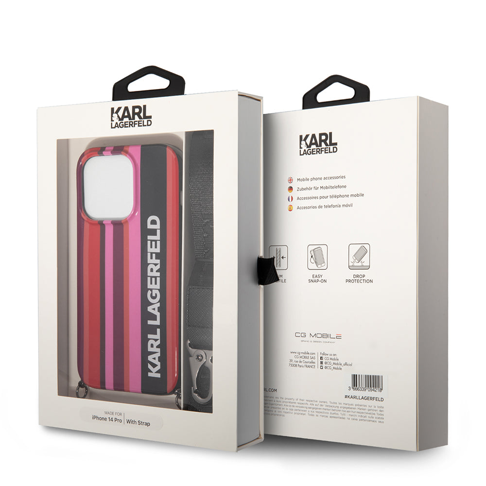 Futrola za Apple iPhone 14 Pro, Karl Lagerfeld, Color Stripes with Strap, Roza