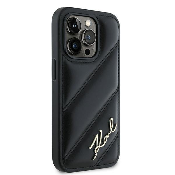Futrola za Apple iPhone 14 Pro, Karl Lagerfeld, Diagonal Quilted Script, Crna