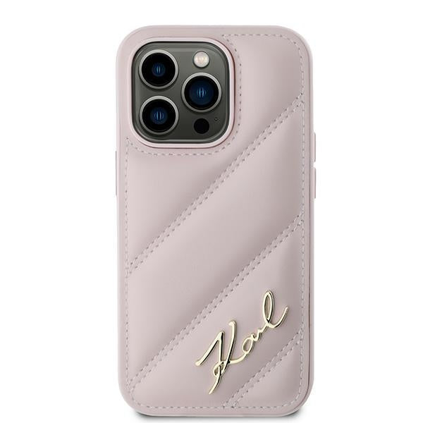 Futrola za Apple iPhone 14 Pro, Karl Lagerfeld, Diagonal Quilted Script, Roza