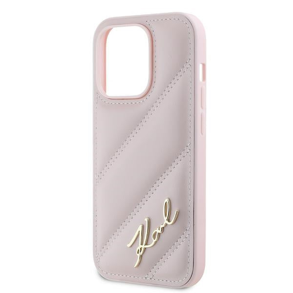 Futrola za Apple iPhone 14 Pro, Karl Lagerfeld, Diagonal Quilted Script, Roza