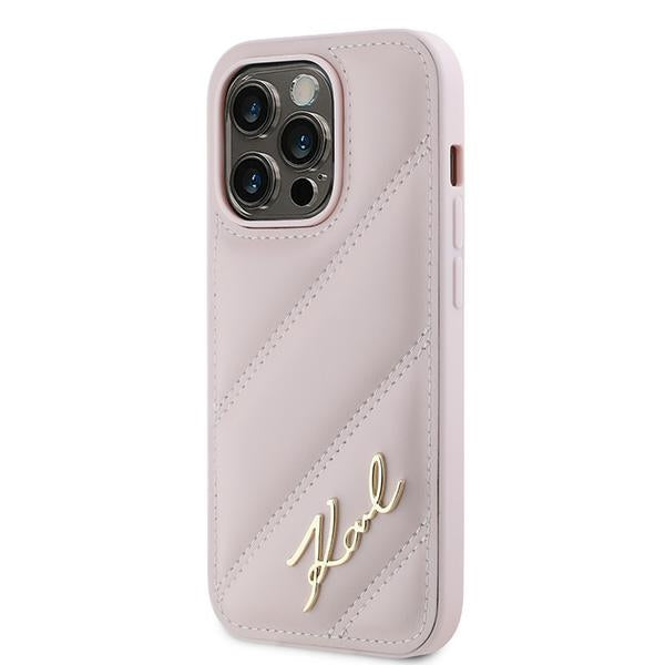 Futrola za Apple iPhone 14 Pro, Karl Lagerfeld, Diagonal Quilted Script, Roza