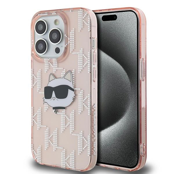 Futrola za Apple iPhone 14 Pro, Karl Lagerfeld, IML Luxury Monogram Choupette's Head, Roza