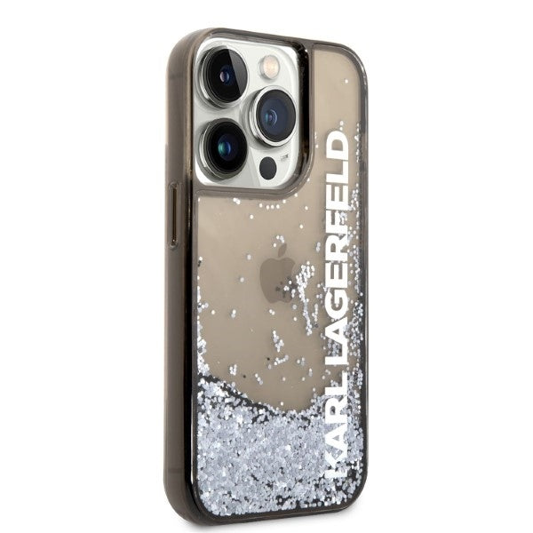 Futrola za Apple iPhone 14 Pro, Karl Lagerfeld, Liquid Glitter KL Logo, Crna