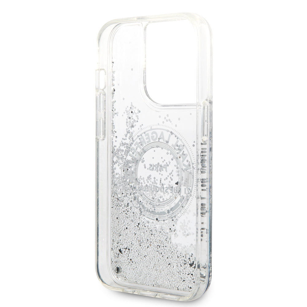 Futrola za Apple iPhone 14 Pro, Karl Lagerfeld, Liquid Glitter RSG, Srebrna