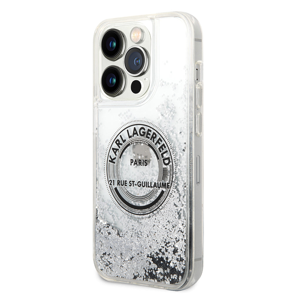 Futrola za Apple iPhone 14 Pro, Karl Lagerfeld, Liquid Glitter RSG, Srebrna