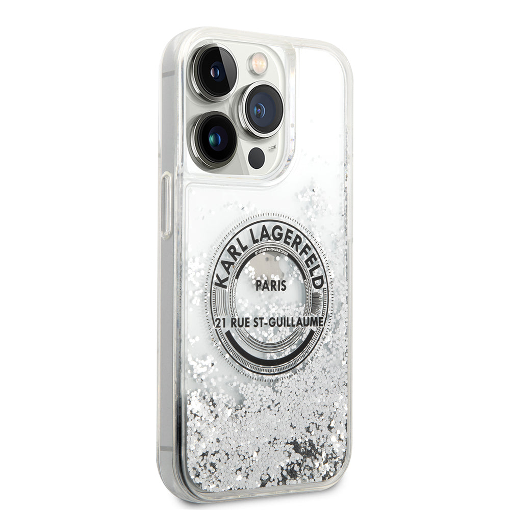 Futrola za Apple iPhone 14 Pro, Karl Lagerfeld, Liquid Glitter RSG, Srebrna