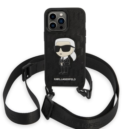 Futrola za Apple iPhone 14 Pro, Karl Lagerfeld, Monogram Ikonik Karl, Crna
