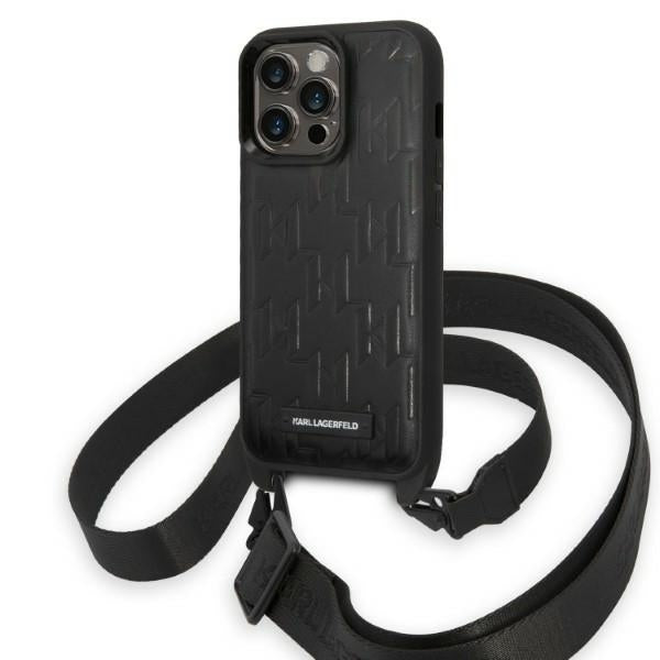 Futrola za Apple iPhone 14 Pro, Karl Lagerfeld, Monogram Plaque Logo with Strap, Crna