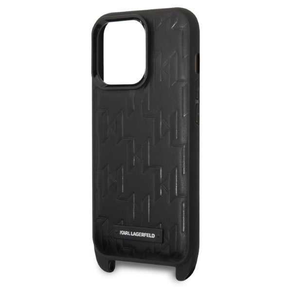 Futrola za Apple iPhone 14 Pro, Karl Lagerfeld, Monogram Plaque Logo with Strap, Crna