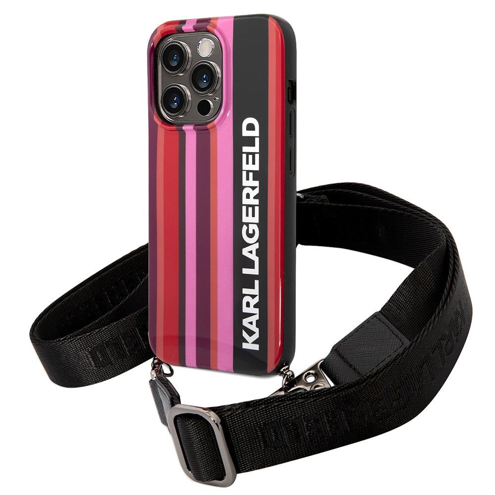 Futrola za Apple iPhone 14 Pro Max, Karl Lagerfeld, Color Stripes with Strap, Roza